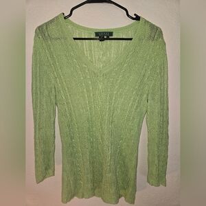 Polo Ralph Lauren Women's Small Green 100% Linen Mesh Knit Long Sleeve Sweater